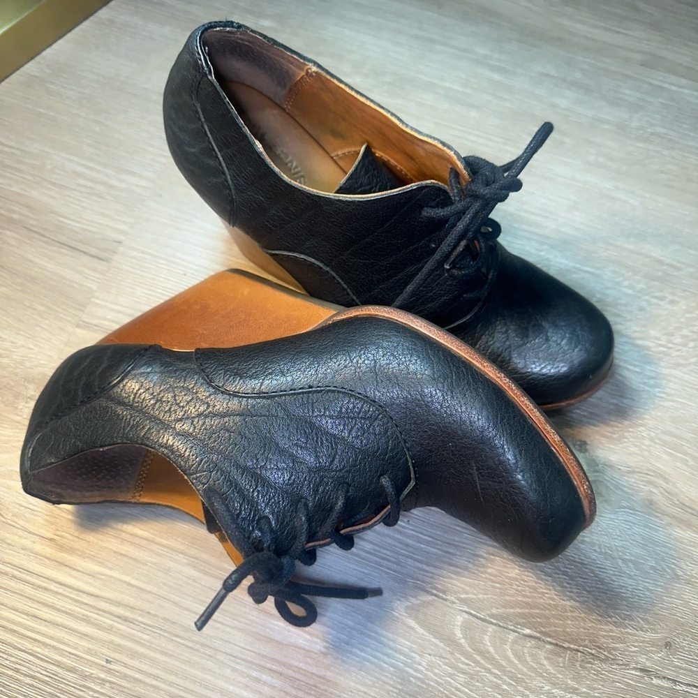 Kork-Ease Black Leather Lace-Up Oxfords 3” Wedge Heel Vintage Boho Size 6 - Picture 5 of 6